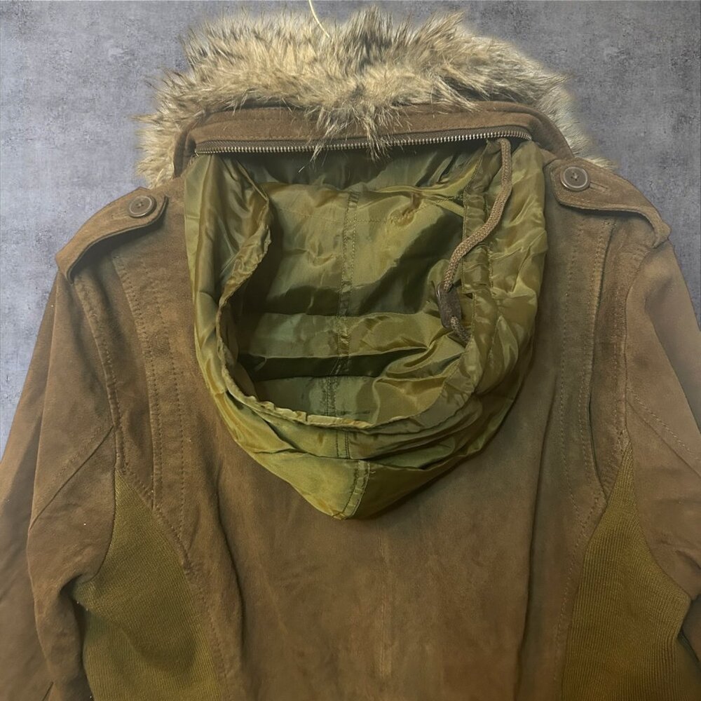 Cotton canvas field jacket w/ faux fur collar HIDDEN rain hoodie Eddie BAUER XL - Picture 10 of 16